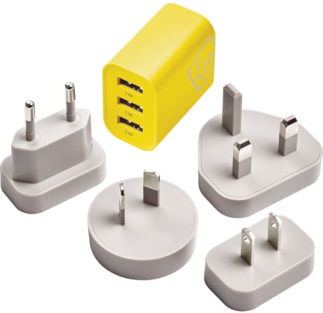 Παγκόσμιος Φορτιστής 3 θυρών USB-A Go Travel - Worldwide 3 Port USB-A Charger - Κίτρινο