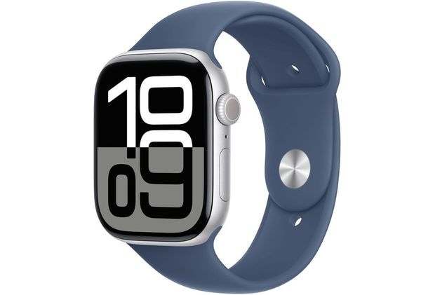 Apple Watch Series 10 GPS 46mm Silver Aluminium Case with Denim Sport Band - S/M