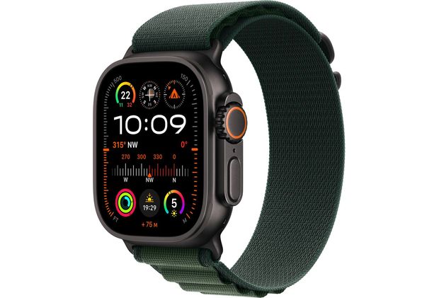 Apple Watch Ultra 2 GPS + Cellular 49mm Black Titanium Case with Dark Green Alpine Loop - Medium