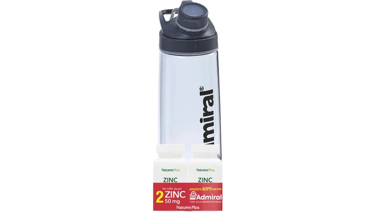 Συμπλήρωμα Διατροφής Natures Plus Πακέτο Προσφοράς Zinc 50mg - 2x90 Ταμπλέτες Με Δώρο Παγούρι Admiral 750ml