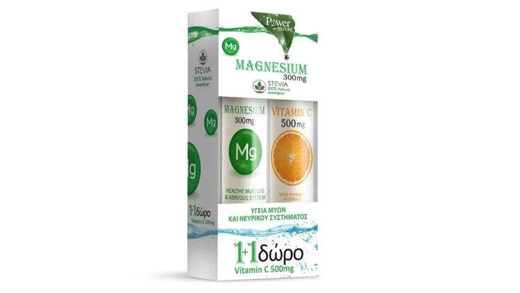 Συμπλήρωμα Διατροφής Power Health Πακέτο Προσφοράς Magnesium 300mg Stevia- 30 Αναβράζον δισκία Με Δώρο Βιταμίνη C 500mg - 20 Αναβράζον δισκία
