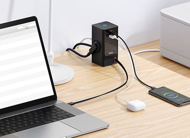 Πολύμπριζο BaseusPowerCombo Cube 3x AC/2x USB/2x USB-C/ Καλώδιο 30W 1.5m - Μαύρο