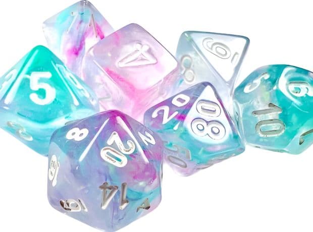 Nebula Wisteria/White Mini Polyhedral 7-die Set CHESSEX
