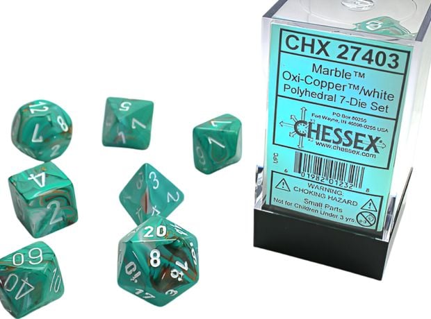 Marble Oxi-copper/White Mini Polyhedral 7-die Set CHESSEX