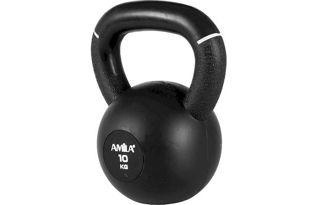 Kettlebell Κλασσικό 10 kg Amila 90476 από Μαντέμι με Επένδυση Φυσικό Λάστιχο - Μαύρο