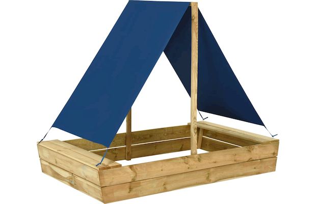 Vidaxl Αμμοδόχος με Σκίαστρο 160x100x133cm Ξύλινη - Καφέ/ Μπλε