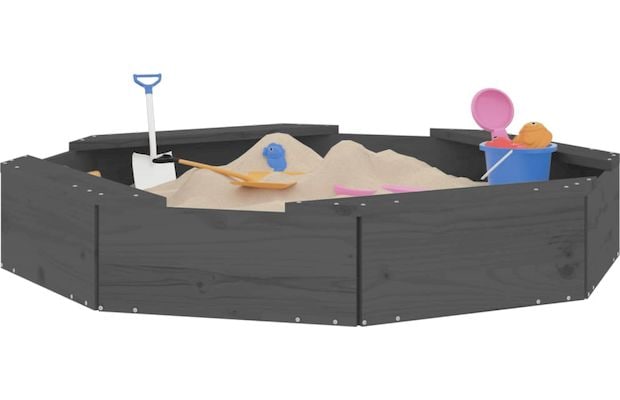 Vidaxl Αμμοδόχος με Καθίσματα Οκτάγωνη 111x111x20cm Ξύλινη - Γκρι
