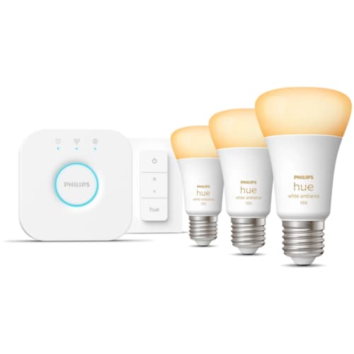 Σύστημα έξυπνου φωτισμού Philips Hue White Ambiance E27 Starter Kit - 3 τμχ & Διακόπτης Hue Dimmer Switch