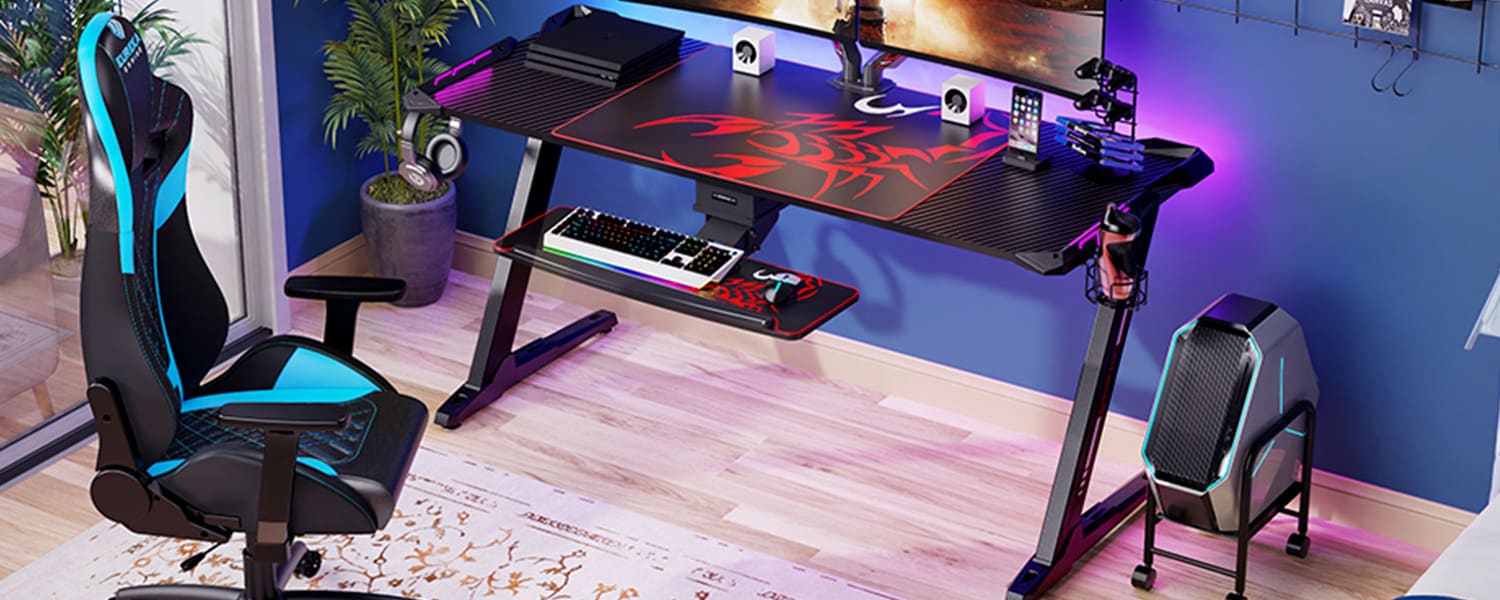 Gaming Desk Eureka Ergonomic ERK-Z60-B με RGB φωτισμό - Μαύρο