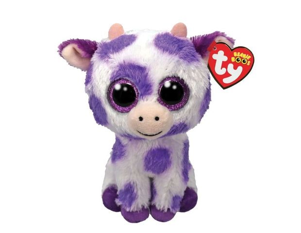 Λούτρινο TY Beanie Boos Ethel Χνουδωτή Αγελαδίτσα Λευκή Με Μωβ Στάμπες 15εκ