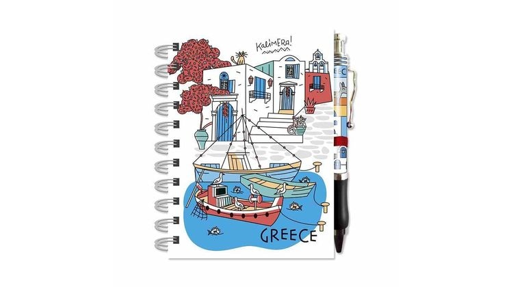 Σημειωματάριο Σπιράλ Greekislands Σπιραλ Α6 με Στυλό Καραβάκια