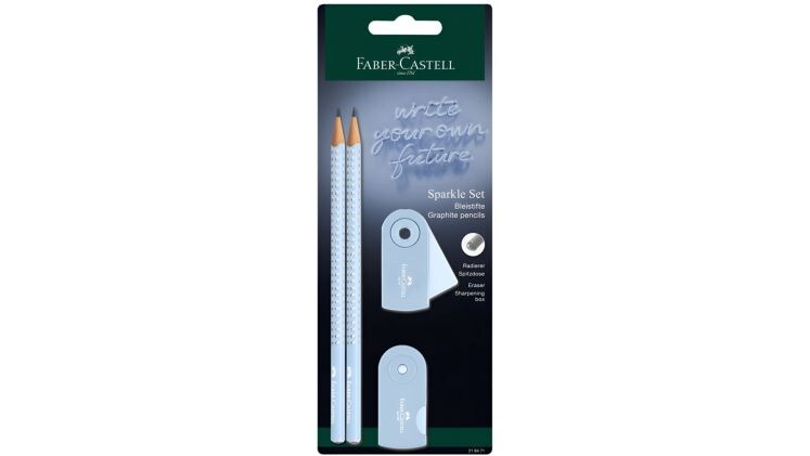 Σετ Γραφής Faber Castell 2 Μολύβια Sparkle με Γόμα & Ξύστρα Mini Sleeve Sky Blue