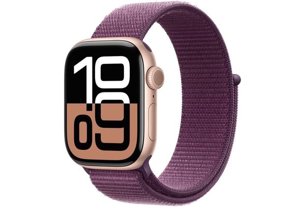 Apple Watch Series 10 GPS 42mm Rose Gold Aluminium Case with Plum Sport Loop