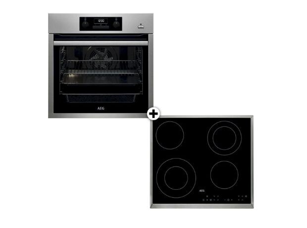 AEG HK634021 XB & BES351111M Eντοιχιζόμενο Σετ Φούρνος και Εστία 72 Lt Inox