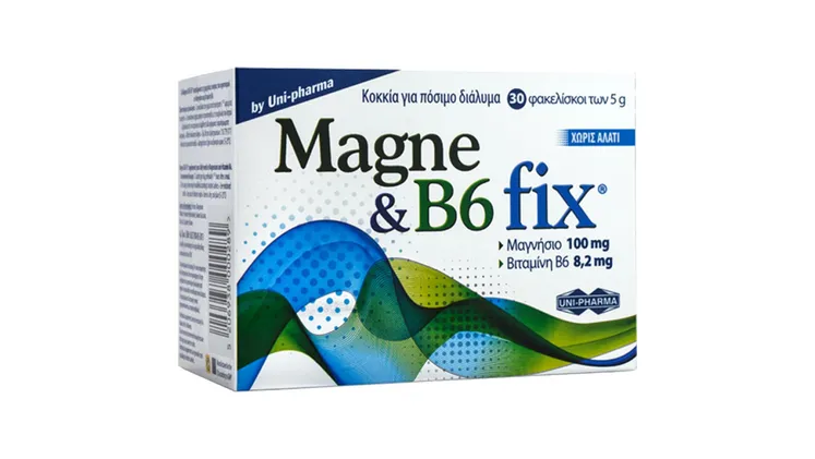Συμπλήρωμα Διατροφής Uni-Pharma Magne & Βιταμίνη B6 Fix - 30 Φακελάκια