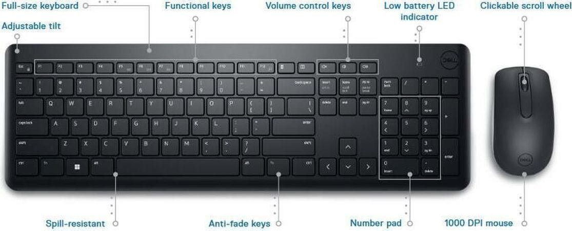 Dell KM3322W Ασύρματο Σετ Πληκτρολόγιο & Ποντίκι Μαύρο US