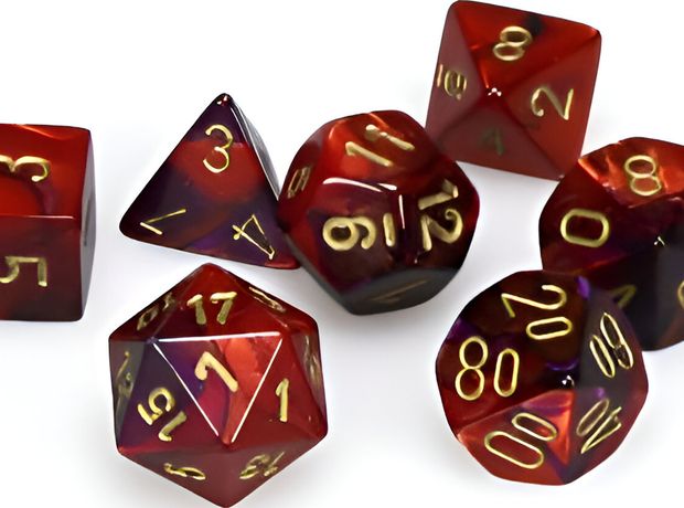 Gemini Purple-red/Gold Mini Polyhedral 7-die Set CHESSEX
