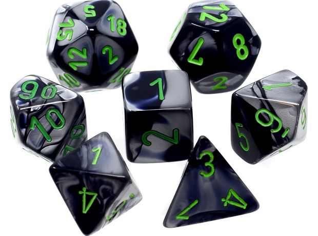 Gemini Black-grey/Green Mini Polyhedral 7-die Set CHESSEX