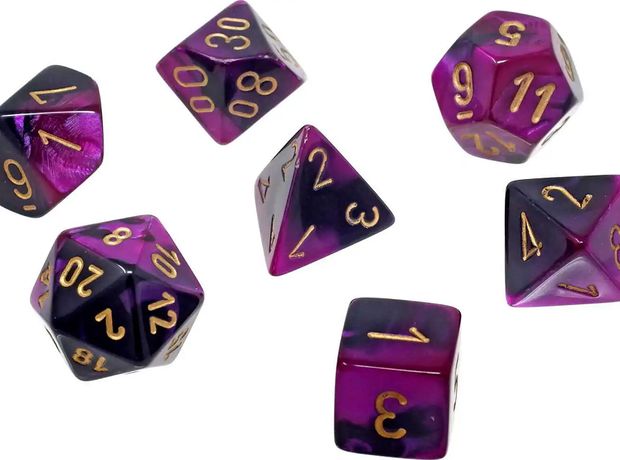 Gemini Black-purple/Gold Mini Polyhedral 7-die Set CHESSEX
