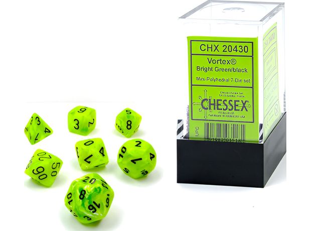 Vortex - Bright Green/Black Mini 7-die Set CHESSEX