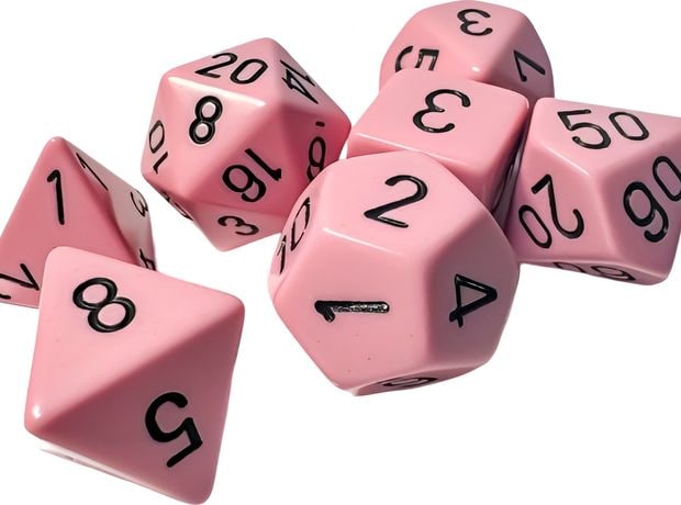 Opaque Pastel Pink/Black Polyhedral 7-die Set CHESSEX