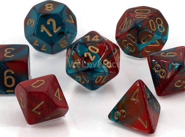Gemini Red-teal/Gold Mini Polyhedral 7-die Set CHESSEX