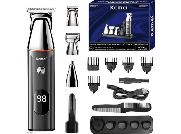 Κουρευτική Μηχανή Και Σετ Περιποίησης - 5in1 Kemei - KΜ-5857 - Μαύρο