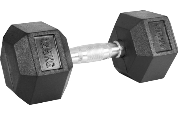 Βαράκι Εξάγωνο 12.5kg Amila Rubber Cover Class A 84540 από Ατσάλι με Επένδυση Λάστιχου - Μαύρο
