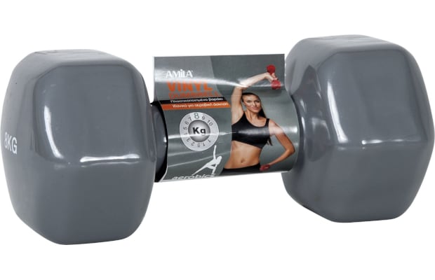 Βαράκι Εξάγωνο 8kg Amila 44122 Βινυλίου από Χυτοσίδηρο - Γκρι