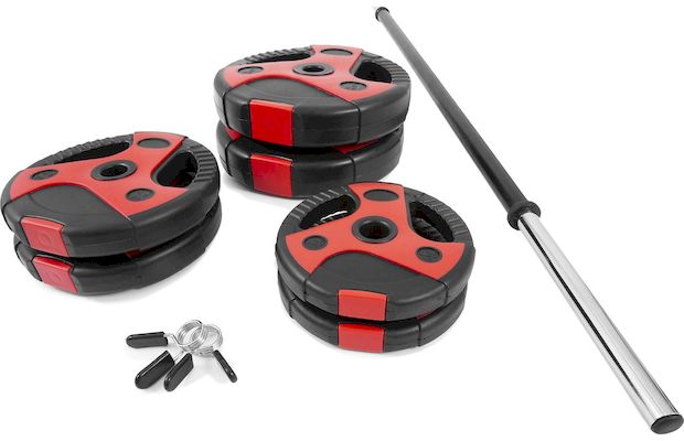 Body Pump Μπάρα Amila 95150 25mmx140cm 19kg με 6 Δίσκους Βαρών και Κολάρα από Χάλυβα Κούφια με Λαστιχένια Λαβή