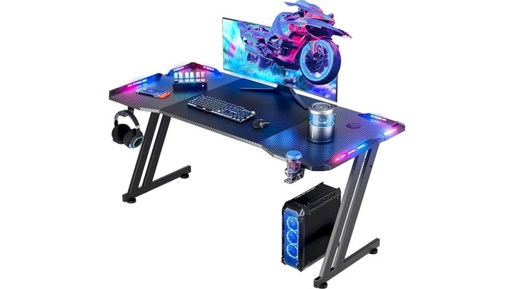 Γραφείο Gaming Lamtech RGB από Carbon Fiber 140x60x75cm - Μαύρο