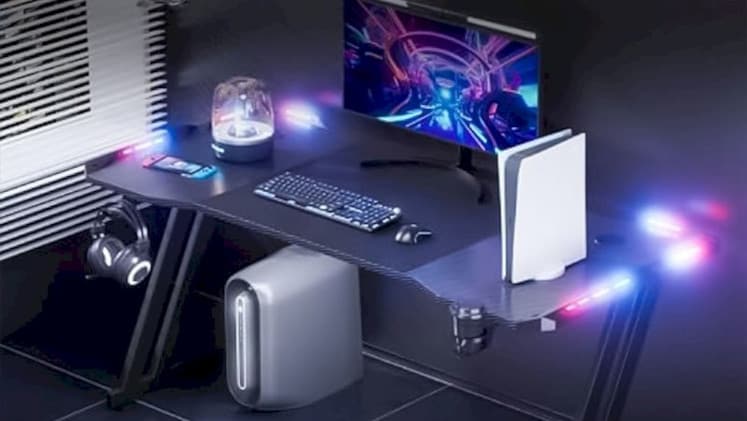 Γραφείο Gaming Lamtech RGB από Carbon Fiber 140x60x75cm - Μαύρο