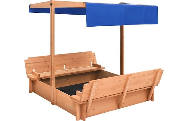 Vidaxl Αμμοδόχος με Οροφή & Προστασία UV50 112x112x112cm Ξύλινη - Καφέ/ Μπλε