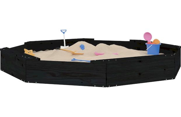 Vidaxl Αμμοδόχος με Καθίσματα Οκτάγωνη 159.5x159.5x20cm Ξύλινη - Μαύρο