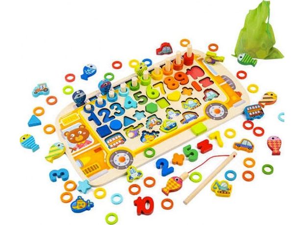 Ξύλινο Εκπαιδευτικό Παιχνίδι 6 Σε 1 Παζλ Με Μαγνητικά Ψαράκια